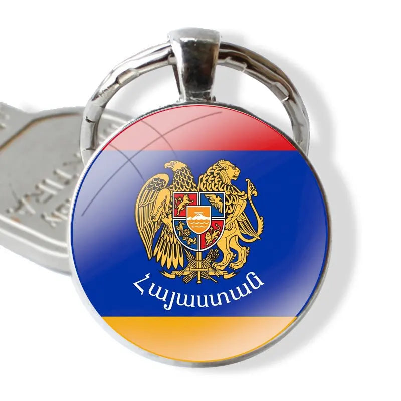 Handmade Armenia Flag & Coat of Arms Glass Keychain