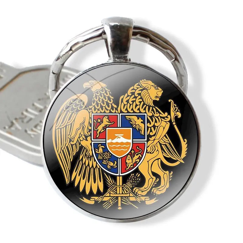 Handmade Armenia Flag & Coat of Arms Glass Keychain
