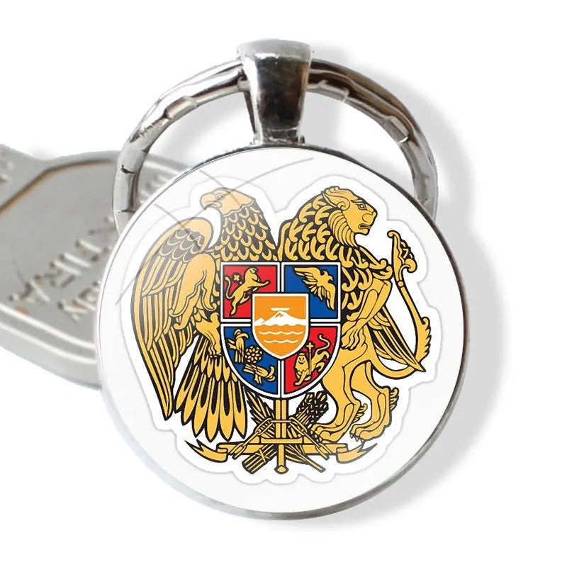 Handmade Armenia Flag & Coat of Arms Glass Keychain