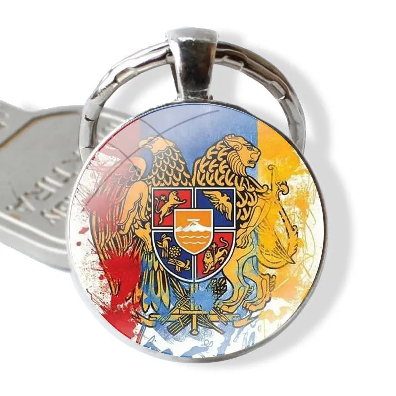 Handmade Armenia Flag & Coat of Arms Glass Keychain