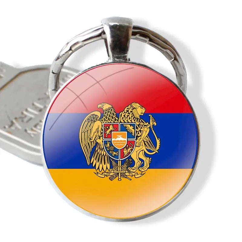 Handmade Armenia Flag & Coat of Arms Glass Keychain