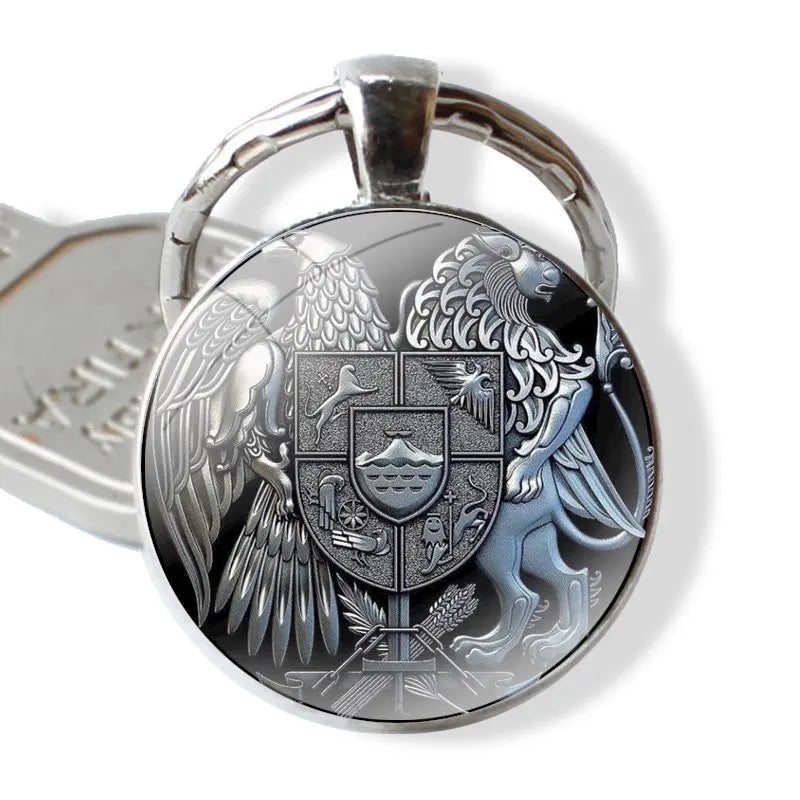 Handmade Armenia Flag & Coat of Arms Glass Keychain
